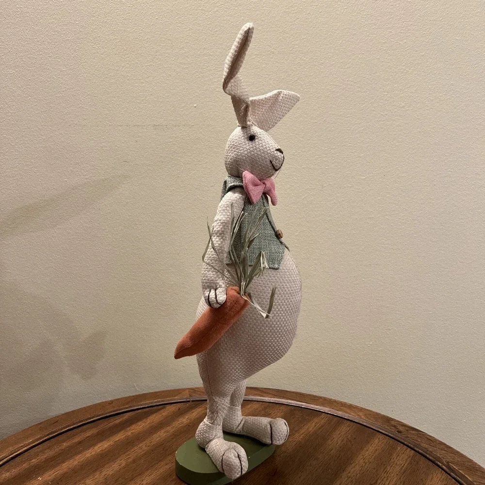 Rabbit Bunny Figurine Plush Standing Spring Easter Decor Vest Bow Tie